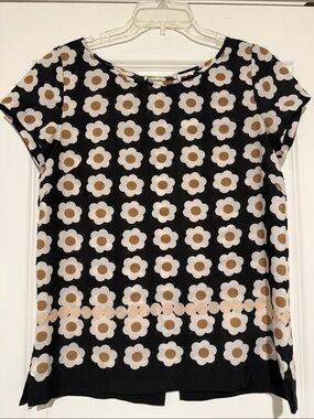 Anne Klein Black Short-Sleeve Top with White and Beige Floral Print
